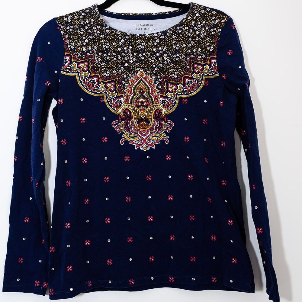 The Talbots Tee S blue floral paisley longsleeve